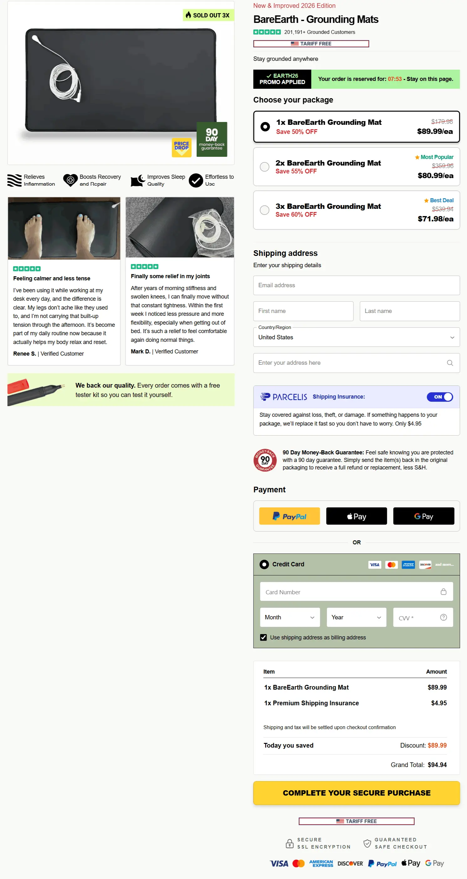 Bare Earth Grounding Mat secure checkout page